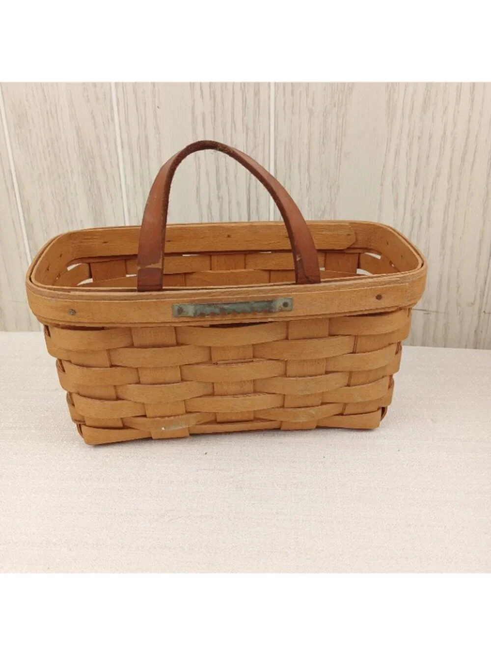 Vintage 1996 Longaberger Wall Hanging Leather Handle Basket Signed